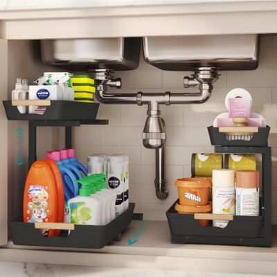 SONGMICS Rangement sous Évier à 2 Étages, Tiroir Coulissant Rangement Cuisine, en Forme de L, Acier au Carbone, Hauteur Réglable, Noir d'encre, Collection GLORA KCS218B101 - Publicité SONGMICS Rangement sous Évier à 2 Étages, Tiroir Coulissant Rangement Cuisine, en Forme de L, Acier au Carbone, Hauteur Réglable, Noir d'encre, Collection GLORA KCS218B101 - Publicité