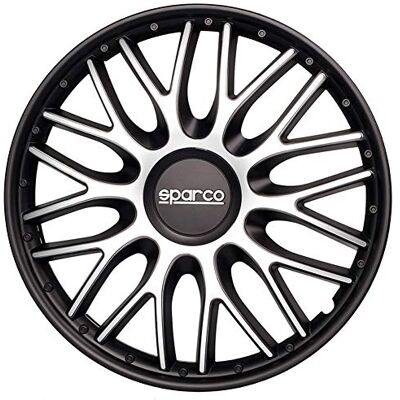 SPARCO Enjoliveurs 13'' pouces Cap De Roue Jeu Enjoliveur Auto argent noir SPC1396SVBK - Publicité SPARCO Enjoliveurs 13'' pouces Cap De Roue Jeu Enjoliveur Auto argent noir SPC1396SVBK - Publicité
