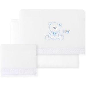 Interbaby Ensemble de draps POLAIRE "Coral Fleece" Oso Lazo en blanc et bleu · pour Minicot · 100% Coton - Publicité