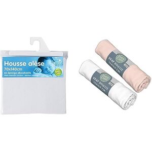 Babycalin Housse alèse en éponge absorbante 70x140 cm Blanc & Lot de 2 draps Housse Blanc/Rose  70x140 cm - Publicité