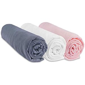 Easy Dort Lot de 3 Draps housse 40x80 cm Extensible pour 40x90 cm Couffin Berceau Nacelle 40 x 80   Coton   Gris Blanc Rose   Respirant   Sommeil sain   Marque    Certifié Oeko Tex   Fabriqué en Europe - Publicité