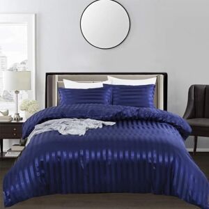 Timween Parure de lit 3 pièces en satin avec joli motif rayé élégant, style italien, bleu soyeux, doux et soyeux, évacuation de l'humidité, draps en satin pour toutes les saisons - Publicité Timween Parure de lit 3 pièces en satin avec joli motif rayé élégant, style italien, bleu soyeux, doux et soyeux, évacuation de l'humidité, draps en satin pour toutes les saisons - Publicité