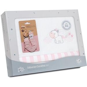 Interbaby Ensemble de draps POLAIRE "Coral Fleece" Unicornio Nube blanc et rose & Broche en Mousseline en cadeau· Draps bébé d'hiver - Publicité