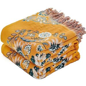 HOORDRY Couvre-lit bohème, en coton, réversible, 150 cm × 200 cm, avec franges, jeté de canapé, couverture TV, pour lit, chambre à coucher, jaune/vert - Publicité HOORDRY Couvre-lit bohème, en coton, réversible, 150 cm × 200 cm, avec franges, jeté de canapé, couverture TV, pour lit, chambre à coucher, jaune/vert - Publicité