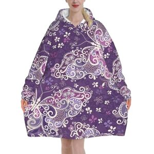 JCAKES Couverture à capuche motif papillons violets pour femmes, couverture surdimensionnée, couverture à capuche pour femmes, couverture à capuche personnalisée avec manches - Publicité