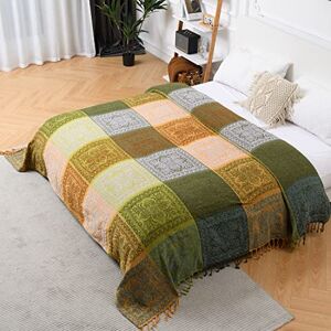 HOORDRY Couvre-lit double face en chenille tissé simple, plaid avec franges, jeté de canapé, couverture de canapé, couverture de fauteuil, vert, 220x260 cm - Publicité HOORDRY Couvre-lit double face en chenille tissé simple, plaid avec franges, jeté de canapé, couverture de canapé, couverture de fauteuil, vert, 220x260 cm - Publicité