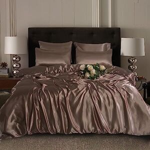 ROOEE Parure de lit complète en satin de soie 6 pièces Drap-housse, housse de couette, 4 taies d'oreiller. Couleur Vison Taille King - Publicité ROOEE Parure de lit complète en satin de soie 6 pièces Drap-housse, housse de couette, 4 taies d'oreiller. Couleur Vison Taille King - Publicité