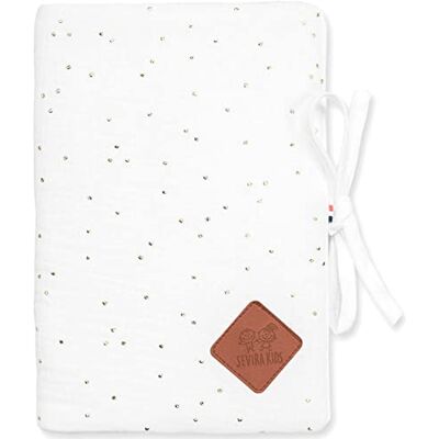 Sevira Kids Protège carnet de santé en gaze de coton, Jeanne 17 x 23 cm Blanc à pois or Made in France - Publicité Sevira Kids Protège carnet de santé en gaze de coton, Jeanne 17 x 23 cm Blanc à pois or Made in France - Publicité