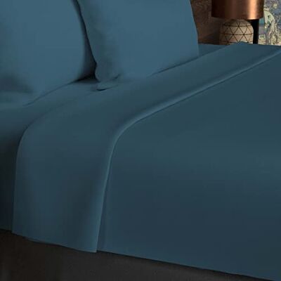 Soleil d'ocre , Drap Plat, Coton 57 Fils, Bleu Canard, 240x290 cm - Publicité Soleil d'ocre , Drap Plat, Coton 57 Fils, Bleu Canard, 240x290 cm - Publicité