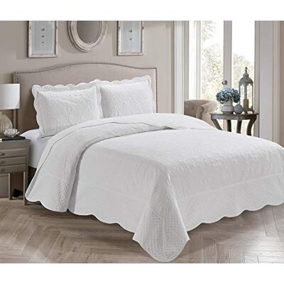 Zone Home Collection Couvre-lit 3 pièces pour très Grand lit/très Grand lit californien en Relief Blanc uni - Publicité Zone Home Collection Couvre-lit 3 pièces pour très Grand lit/très Grand lit californien en Relief Blanc uni - Publicité