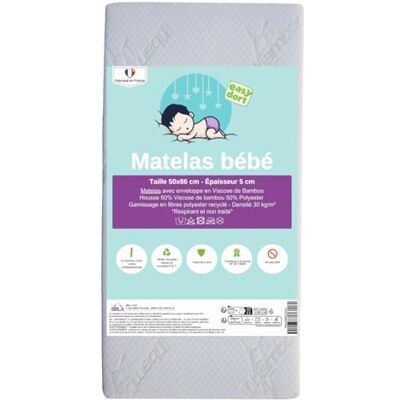 Easy Dort Matelas bébé 50x86 cm Berceau ou lit bébé Fabriqué en France Été & Hiver Double Face Très Confortable Housse en Bambou Oeko tex® Blanc - Publicité Easy Dort Matelas bébé 50x86 cm Berceau ou lit bébé Fabriqué en France Été & Hiver Double Face Très Confortable Housse en Bambou Oeko tex® Blanc - Publicité