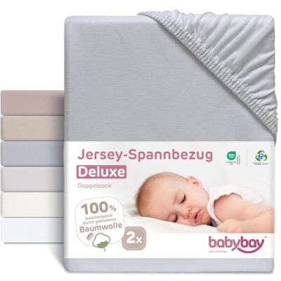 babybay Lot de 2 draps-Housses en Jersey Deluxe pour modèle Original, Gris - Publicité babybay Lot de 2 draps-Housses en Jersey Deluxe pour modèle Original, Gris - Publicité