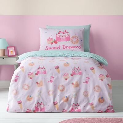 Catherine Lansfield Sweet Treats Parure de lit réversible avec taie d'oreiller Rose - Publicité Catherine Lansfield Sweet Treats Parure de lit réversible avec taie d'oreiller Rose - Publicité
