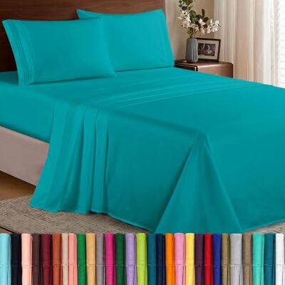 Elegant Comfort Parure de lit 4 pièces en Microfibre de qualité hôtelière 1500, Infroissable, Drap-Housse avec élastique Tout Autour, Poche Profonde jusqu'à 40,6 cm, lit Simple/lit Simple XL, - Publicité Elegant Comfort Parure de lit 4 pièces en Microfibre de qualité hôtelière 1500, Infroissable, Drap-Housse avec élastique Tout Autour, Poche Profonde jusqu'à 40,6 cm, lit Simple/lit Simple XL, - Publicité