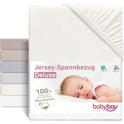 babybay Drap-housse jersey deluxe adapté aux modèles Maxi, Midi, Boxspring, Comfort et Comfort Plus, blanc cassé, 89 x 50 cm (1 pack) - Publicité babybay Drap-housse jersey deluxe adapté aux modèles Maxi, Midi, Boxspring, Comfort et Comfort Plus, blanc cassé, 89 x 50 cm (1 pack) - Publicité