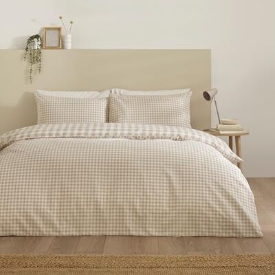 Catherine Lansfield Bamford Parure de lit Double réversible avec Housse de Couette et taies d'oreiller Motif Vichy Naturel - Publicité Catherine Lansfield Bamford Parure de lit Double réversible avec Housse de Couette et taies d'oreiller Motif Vichy Naturel - Publicité