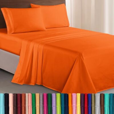 Elegant Comfort Parure de lit Douce de 4 pièces en Microfibre de qualité hôtelière 1500 avec Broderie à Trois Lignes, résistante aux Plis et à la décoloration, pour Grand lit, Orange - Publicité Elegant Comfort Parure de lit Douce de 4 pièces en Microfibre de qualité hôtelière 1500 avec Broderie à Trois Lignes, résistante aux Plis et à la décoloration, pour Grand lit, Orange - Publicité