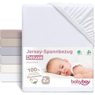 babybay Lot de 2 draps-Housses en Jersey Deluxe pour modèle Boxspring XXL Blanc - Publicité babybay Lot de 2 draps-Housses en Jersey Deluxe pour modèle Boxspring XXL Blanc - Publicité