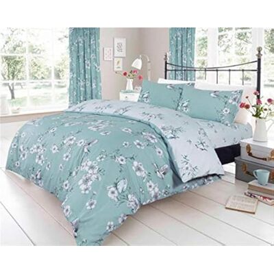 HOMEMAKER BEDDING ® Parure de lit avec housse de couette et taies d'oreiller pour lit simple Motif fleurs Bleu canard - Publicité HOMEMAKER BEDDING ® Parure de lit avec housse de couette et taies d'oreiller pour lit simple Motif fleurs Bleu canard - Publicité