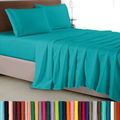 Elegant Comfort Parure de lit 4 pièces de Luxe en Microfibre de qualité égyptienne de 1500 Fils au Pouce carré, Infroissable, fraîche et Respirante, Ajustement élastique Facile, très Grand lit, Bleu - Publicité Elegant Comfort Parure de lit 4 pièces de Luxe en Microfibre de qualité égyptienne de 1500 Fils au Pouce carré, Infroissable, fraîche et Respirante, Ajustement élastique Facile, très Grand lit, Bleu - Publicité