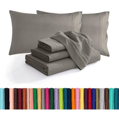 Elegant Comfort Parure de lit 6 pièces Douce en Microfibre de 1 500 Fils, qualité hôtelière, Infroissable et Anti-décoloration, Drap-Housse élastique, Bonnet Profond, Queen Size, Gris - Publicité Elegant Comfort Parure de lit 6 pièces Douce en Microfibre de 1 500 Fils, qualité hôtelière, Infroissable et Anti-décoloration, Drap-Housse élastique, Bonnet Profond, Queen Size, Gris - Publicité