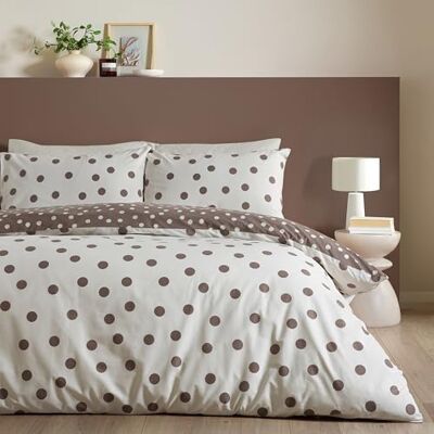 Catherine Lansfield Parure de lit Double réversible à Pois Chocolat avec Housse de Couette et taies d'oreiller - Publicité Catherine Lansfield Parure de lit Double réversible à Pois Chocolat avec Housse de Couette et taies d'oreiller - Publicité