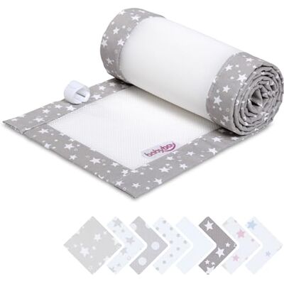 babybay Tour de lit en maille piqué 3D compatible avec le modèle Original, gris perle, étoiles blanches - Publicité babybay Tour de lit en maille piqué 3D compatible avec le modèle Original, gris perle, étoiles blanches - Publicité