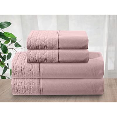 Elegant Comfort Parure de lit 4 pièces, Douce et Confortable, en Microfibre de qualité égyptienne de 1500 Fils au Pouce carré, Infroissable, Beau Design matelassé sur Drap Plat et taies d'oreiller, - Publicité Elegant Comfort Parure de lit 4 pièces, Douce et Confortable, en Microfibre de qualité égyptienne de 1500 Fils au Pouce carré, Infroissable, Beau Design matelassé sur Drap Plat et taies d'oreiller, - Publicité