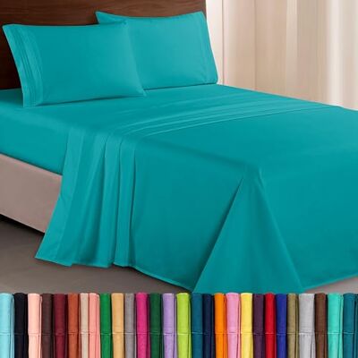 Elegant Comfort Parure de lit Douce de 4 pièces à Contexture de 1500 Fils avec Broderie à Trois Lignes, résistante aux Plis et à la décoloration, pour très Grand lit californien, Turquoise - Publicité Elegant Comfort Parure de lit Douce de 4 pièces à Contexture de 1500 Fils avec Broderie à Trois Lignes, résistante aux Plis et à la décoloration, pour très Grand lit californien, Turquoise - Publicité
