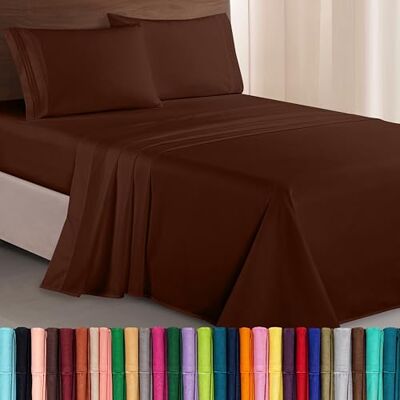 Elegant Comfort Parure de lit Douce de 4 pièces en Microfibre de qualité hôtelière 1500 Fils avec Broderie à Trois Lignes, Anti-Plis et Anti-décoloration, King-Size California, Brun Chocolat - Publicité Elegant Comfort Parure de lit Douce de 4 pièces en Microfibre de qualité hôtelière 1500 Fils avec Broderie à Trois Lignes, Anti-Plis et Anti-décoloration, King-Size California, Brun Chocolat - Publicité