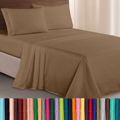 Elegant Comfort Parure de lit Douce de 4 pièces en Microfibre de qualité hôtelière 1500 avec Broderie à Trois Lignes, résistante aux Plis et à la décoloration, pour lit Simple/lit Simple XL, Taupe - Publicité Elegant Comfort Parure de lit Douce de 4 pièces en Microfibre de qualité hôtelière 1500 avec Broderie à Trois Lignes, résistante aux Plis et à la décoloration, pour lit Simple/lit Simple XL, Taupe - Publicité