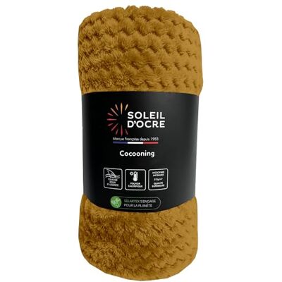 Soleil d'ocre , Couverture, Plaid 180x220 cm COCOONING Moutarde - Publicité Soleil d'ocre , Couverture, Plaid 180x220 cm COCOONING Moutarde - Publicité