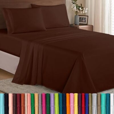 Elegant Comfort Parure de lit Infroissable, Confortable, avec Drap-Housse élastique Tout Autour, Poche Profonde jusqu'à 40,6 cm, Microfibre, Marron Chocolat, Grand lit - Publicité Elegant Comfort Parure de lit Infroissable, Confortable, avec Drap-Housse élastique Tout Autour, Poche Profonde jusqu'à 40,6 cm, Microfibre, Marron Chocolat, Grand lit - Publicité