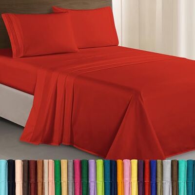 Elegant Comfort Parure de lit Douce de 4 pièces en Microfibre de qualité hôtelière 1500 Fils avec Broderie à Trois Lignes, Anti-Plis et Anti-décoloration, lit Double, Rouille - Publicité Elegant Comfort Parure de lit Douce de 4 pièces en Microfibre de qualité hôtelière 1500 Fils avec Broderie à Trois Lignes, Anti-Plis et Anti-décoloration, lit Double, Rouille - Publicité