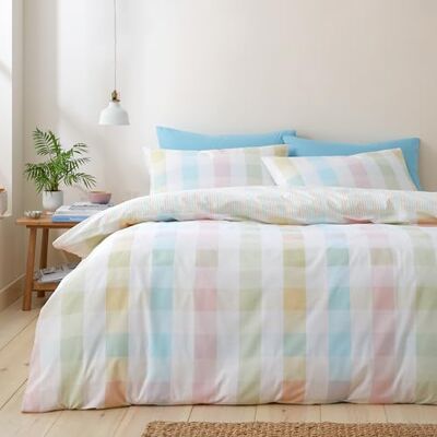 Catherine Lansfield Parure de lit réversible à Carreaux printaniers avec Housse de Couette et taies d'oreiller Pastel - Publicité Catherine Lansfield Parure de lit réversible à Carreaux printaniers avec Housse de Couette et taies d'oreiller Pastel - Publicité