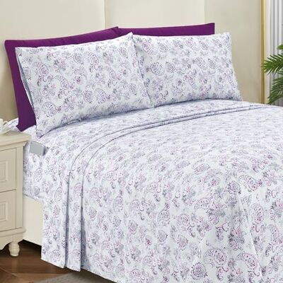 Elegant Comfort Parure de lit 4 pièces Douce et Confortable, en Microfibre de qualité hôtelière 1500, Poche Profonde, Infroissable, à Motif Cachemire, pour lit Simple XL, Violet Cachemire - Publicité Elegant Comfort Parure de lit 4 pièces Douce et Confortable, en Microfibre de qualité hôtelière 1500, Poche Profonde, Infroissable, à Motif Cachemire, pour lit Simple XL, Violet Cachemire - Publicité