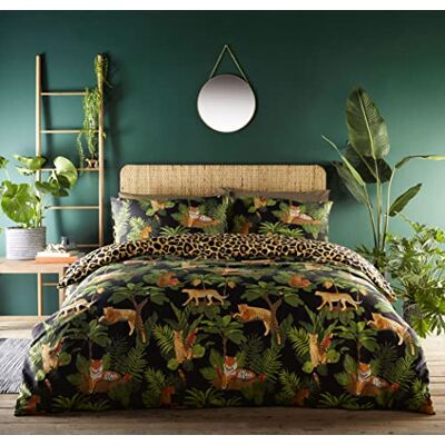 HOMEMAKER BEDDING ® Parure de lit motif jungle, feuilles de palmier, fougère, tigre, guépard, léopard (King) - Publicité HOMEMAKER BEDDING ® Parure de lit motif jungle, feuilles de palmier, fougère, tigre, guépard, léopard (King) - Publicité