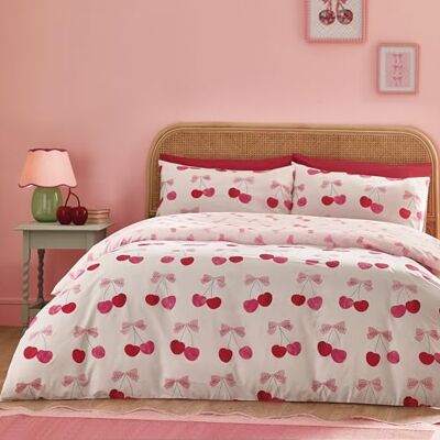 Catherine Lansfield Parure de lit Double réversible avec taies d'oreiller Motif Cerises et nœuds Rose - Publicité Catherine Lansfield Parure de lit Double réversible avec taies d'oreiller Motif Cerises et nœuds Rose - Publicité