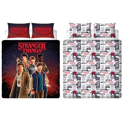 Character World Housse de Couette Double Officielle Stranger Things Motif Flammes, Parure de lit réversible Facile d'entretien, Double Face, avec taies d'oreiller Assorties, imprimé Multicolore - Publicité Character World Housse de Couette Double Officielle Stranger Things Motif Flammes, Parure de lit réversible Facile d'entretien, Double Face, avec taies d'oreiller Assorties, imprimé Multicolore - Publicité