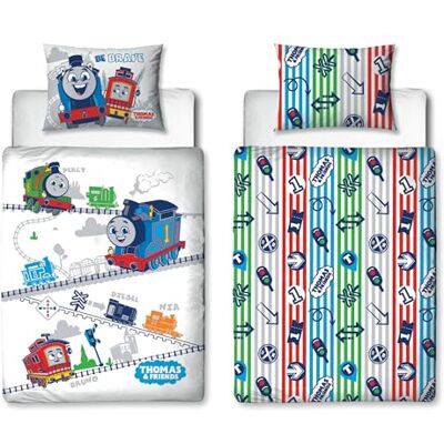Character World Thomas & Friends Housse de Couette Officielle pour lit d'enfant All Aboard Thomas The Tank Engine Parure de lit réversible Double Face avec taie d'oreiller Assortie, Polycoton - Publicité Character World Thomas & Friends Housse de Couette Officielle pour lit d'enfant All Aboard Thomas The Tank Engine Parure de lit réversible Double Face avec taie d'oreiller Assortie, Polycoton - Publicité