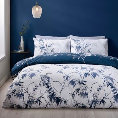 Catherine Lansfield Kyoto Parure de lit réversible avec Housse de Couette et taies d'oreiller Motif Floral Bleu King - Publicité Catherine Lansfield Kyoto Parure de lit réversible avec Housse de Couette et taies d'oreiller Motif Floral Bleu King - Publicité