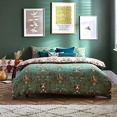 Ensemble de housse de duvet floral réversible Furn Luna Wood - Coton vert - Taille King - Publicité Ensemble de housse de duvet floral réversible Furn Luna Wood - Coton vert - Taille King - Publicité