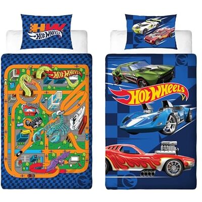 Character World Hot Wheels Parure de lit Simple avec Housse de Couette réversible Double Face Motif Voitures avec taie d'oreiller Assortie Idéal pour Chambre d'enfant - Publicité Character World Hot Wheels Parure de lit Simple avec Housse de Couette réversible Double Face Motif Voitures avec taie d'oreiller Assortie Idéal pour Chambre d'enfant - Publicité