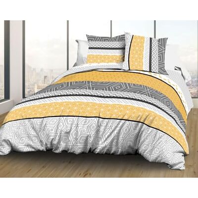 Le linge de Jules Housse de Couette 240x260 + 2 taies Pur Coton 57 Fils Leon Dore, Jaune - Publicité Le linge de Jules Housse de Couette 240x260 + 2 taies Pur Coton 57 Fils Leon Dore, Jaune - Publicité