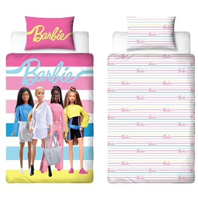 Character World Barbie Parure de lit Simple Officielle pour Enfant Design sans boîte réversible Double Face poupées avec taie d'oreiller Assortie Parure de lit Simple Rose Polycoton - Publicité Character World Barbie Parure de lit Simple Officielle pour Enfant Design sans boîte réversible Double Face poupées avec taie d'oreiller Assortie Parure de lit Simple Rose Polycoton - Publicité