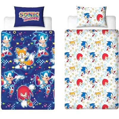 Character World Sonic The Hedgehog Parure de lit Simple Officielle avec Housse de Couette réversible Double Face avec taie d'oreiller Assortie Bleu avec queues et Phalanges - Publicité Character World Sonic The Hedgehog Parure de lit Simple Officielle avec Housse de Couette réversible Double Face avec taie d'oreiller Assortie Bleu avec queues et Phalanges - Publicité