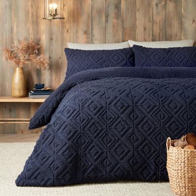 Fusion Housse de Couette en Polaire Bleu Marine Lit Simple (140 x 200 cm) Design réversible Housse de Couette Jacquard Bleu foncé Parure de lit touffetée carrée géométrique Polaire Douce - Publicité Fusion Housse de Couette en Polaire Bleu Marine Lit Simple (140 x 200 cm) Design réversible Housse de Couette Jacquard Bleu foncé Parure de lit touffetée carrée géométrique Polaire Douce - Publicité