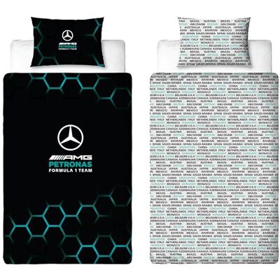 Character World Set Housse de Couette Simple Officielle Mercedes AMG Petronas, Design Ridge Housse de Couette Réversible Bleu 2 Faces Formula 1, Produit Officiel, Comprend Taie d’Oreiller Coordonnée Polycoton - Publicité Character World Set Housse de Couette Simple Officielle Mercedes AMG Petronas, Design Ridge Housse de Couette Réversible Bleu 2 Faces Formula 1, Produit Officiel, Comprend Taie d’Oreiller Coordonnée Polycoton - Publicité