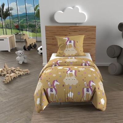 Soleil d'ocre , Parure Housse de Couette 120x150 cm Licornes Jaune, 100% Coton 57 Fils/cm2 - Publicité Soleil d'ocre , Parure Housse de Couette 120x150 cm Licornes Jaune, 100% Coton 57 Fils/cm2 - Publicité