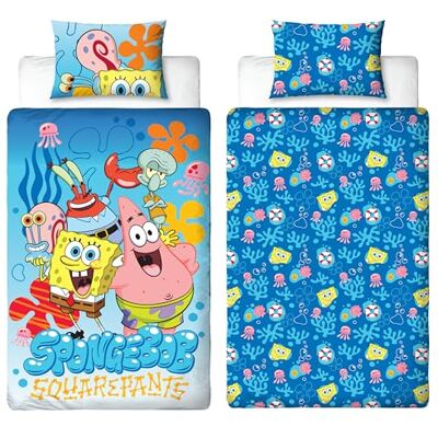 Character World Spongebob Housse de Couette Simple Officielle Literie réversible 2 Faces avec taie Assortie Design carré avec Spongebob, Patrick, Squidward, Mr Krabs - Publicité Character World Spongebob Housse de Couette Simple Officielle Literie réversible 2 Faces avec taie Assortie Design carré avec Spongebob, Patrick, Squidward, Mr Krabs - Publicité